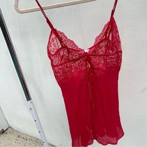 Y2K Victoria’s Secret Crimson Red Silk Lace Cami Top Size Small